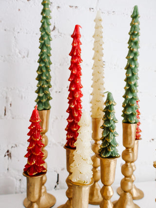 Gold Flocked Tree Shaped Taper Single