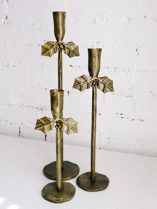 Brass Holly Taper Holders - Set of 3 *online exclusive*