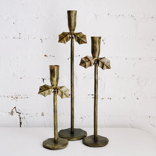 Brass Holly Taper Holders - Set of 3 *online exclusive*
