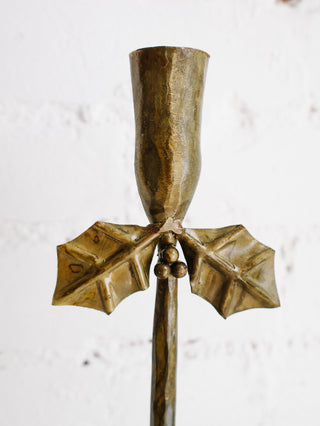 Brass Holly Taper Holders - Set of 3 *online exclusive*