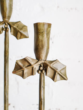 Brass Holly Taper Holders - Set of 3 *online exclusive*