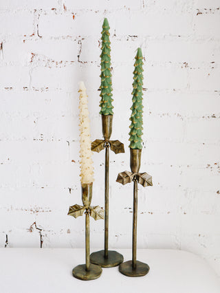 Brass Holly Taper Holders - Set of 3 *online exclusive*