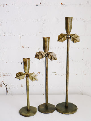 Brass Holly Taper Holders - Set of 3 *online exclusive*