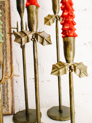 Brass Holly Taper Holders - Set of 3 *online exclusive*