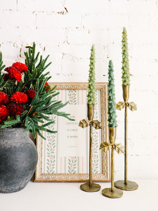 Brass Holly Taper Holders - Set of 3 *online exclusive*