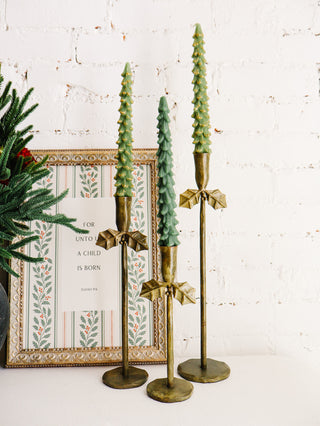 Brass Holly Taper Holders - Set of 3 *online exclusive*