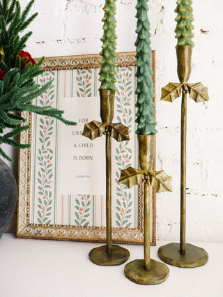 Brass Holly Taper Holders - Set of 3 *online exclusive*