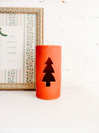 Red Tree Cut Out Clay Luminary