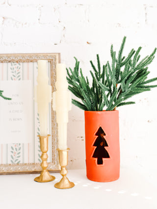 Red Tree Cut Out Clay Luminary