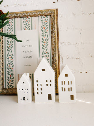 Set of 3 Matte White Ceramic Houses