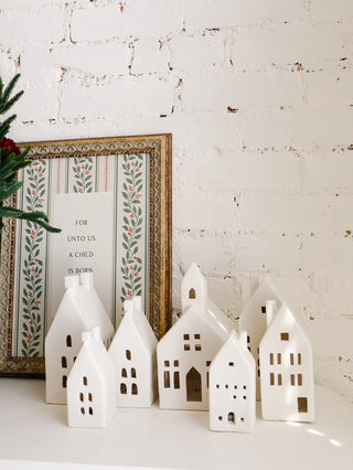 Set of 3 Matte White Ceramic Houses