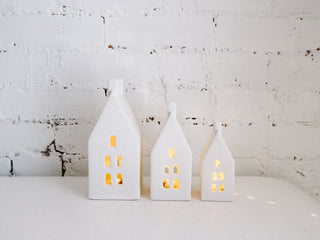 Set of 3 Modern Matte White Ceramic Houses *online exclusive*