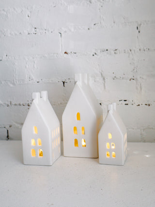 Set of 3 Modern Matte White Ceramic Houses *online exclusive*