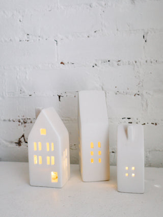 Set of 3 Matte White Ceramic Houses