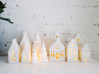 Set of 3 Matte White Ceramic Houses