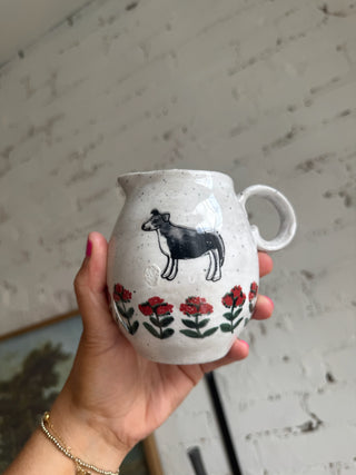 IMPERFECT FINAL SALE Folk Hand Painted Dog Mini Pitcher