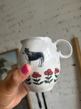 IMPERFECT FINAL SALE Folk Hand Painted Dog Mini Pitcher