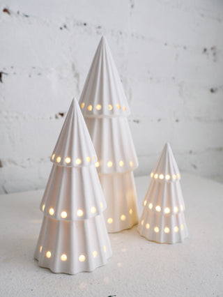 Set of 3 White Ceramic LED Trees *online exclusive*