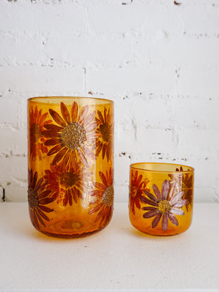 Warm Floral Mosaic Glass Hurricane - Large