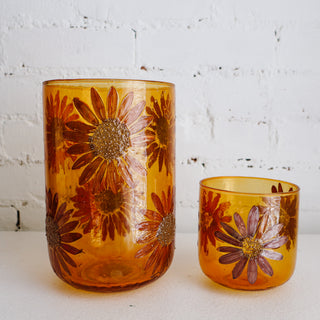 Warm Floral Mosaic Glass Hurricane - Large