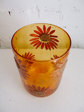 Warm Floral Mosaic Glass Hurricane - Large