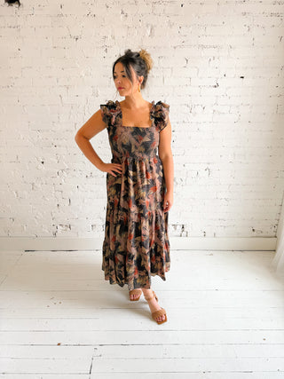 Restocks in November | City Smocked Ruffle Midi Dress