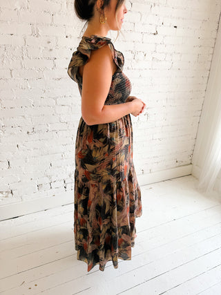 Restocks in November | City Smocked Ruffle Midi Dress