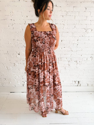 Sandra Rose Mesh Smocked Midi Dress