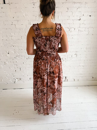 Sandra Rose Mesh Smocked Midi Dress