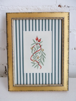 Holly Bells on Stripes Framed Wall Art