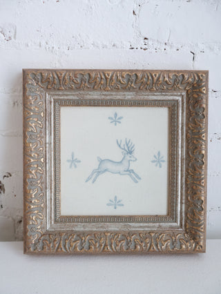 Leaping Stag Delft Tile Framed Wall Art