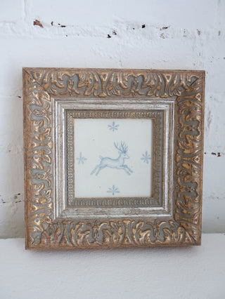 Leaping Stag Delft Tile Framed Wall Art