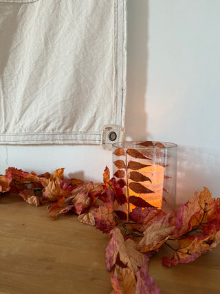 Copper Pressed Leaves Hurricane Vase