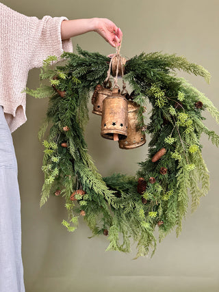 Oversized Faux Pine Wreath With Pinecones + Jute Hanger *online exclusive*