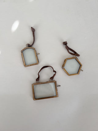 Mini Glass & Brass Horizontal Hanging Frame 2.5" x 1.5"