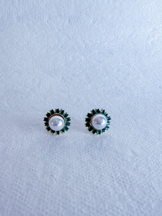 FINAL SALE Pearl Stud Earrings With Green
