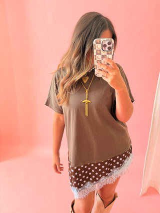 Polka-Dot Asymmetrical Hem Tunic Tee