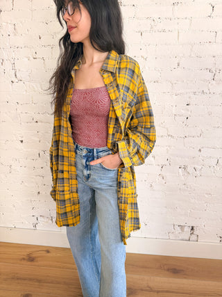 The Rowen Plaid Top - Mustard