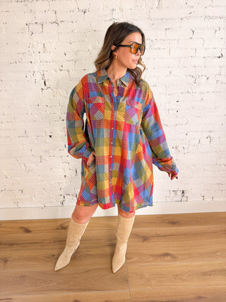The Roxie Patchwork Plaid Shirt Dress