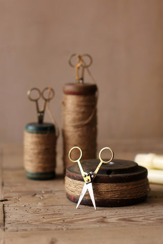 Vintage Wooden Spool with Scissors