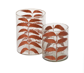 Copper Pressed Leaves Hurricane Vase