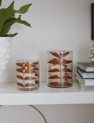 Copper Pressed Leaves Hurricane Vase