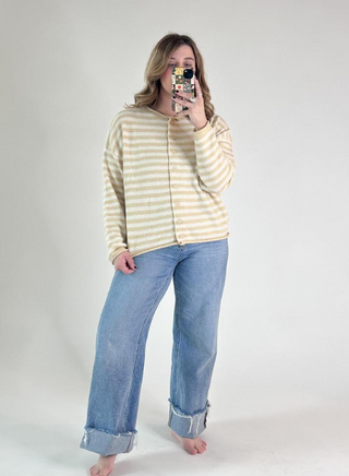 The Perfect Piper Cardigan - Tan And Cream Striped