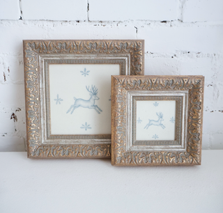 Leaping Stag Delft Tile Framed Wall Art