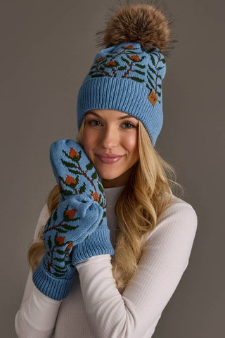 Franklin Blue Floral Pattern Knit Mittens