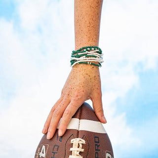 Green + White Beaded 10 Strand Stretch Bracelet Set