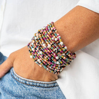 Jewel Tone Beaded 10 Strand Stretch Bracelets Set