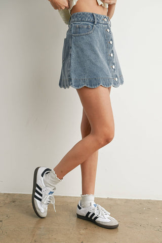 Scalloped Denim Mini Skirt