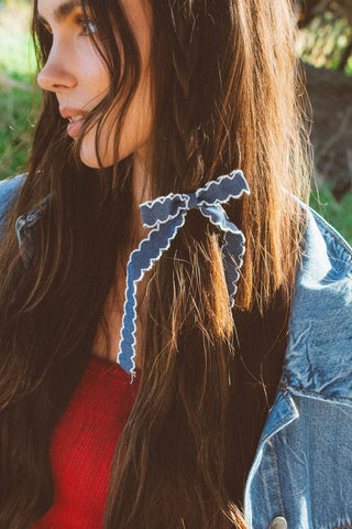 Denim + Scallop Trimmed Bow Clip