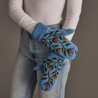 Franklin Blue Floral Pattern Knit Mittens